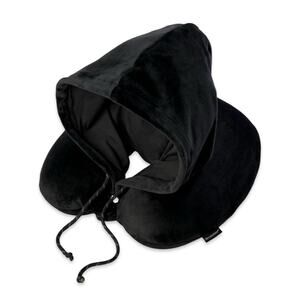 Brookstone Hooded Memory Foam Travel Neck Pillow in Black
